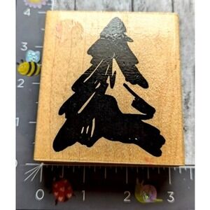 JRL Design Greeting Tree S266 Snowy Pine Rubber Stamp Wood #F22